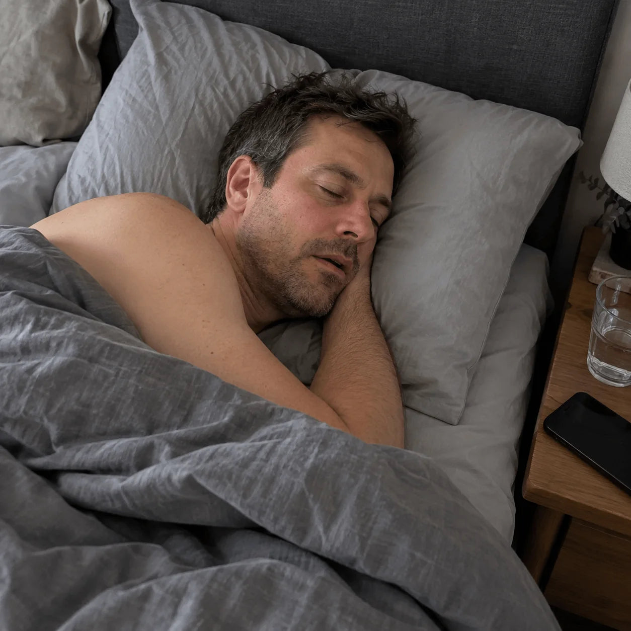 Man asleep, finally sleeping through the night